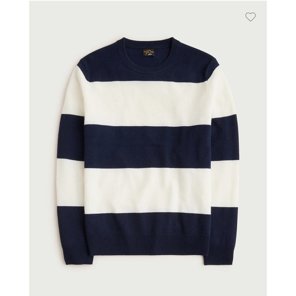 J Crew Cashmere Navy White Sweater New Rugby Stripe Crewneck Pullover CQ882